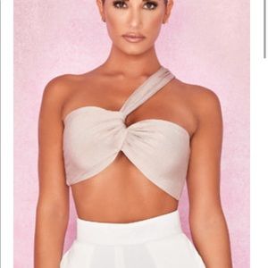House of CB LILAH BEIGE BANDAGE TIE FRONT TOP XS